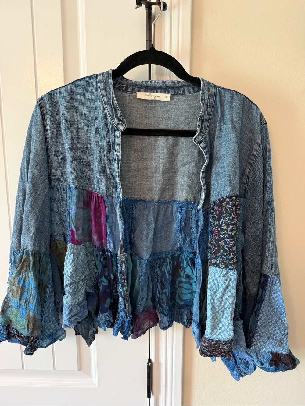 Bohemian Patchwork Denim Tunic Jacket in Blue